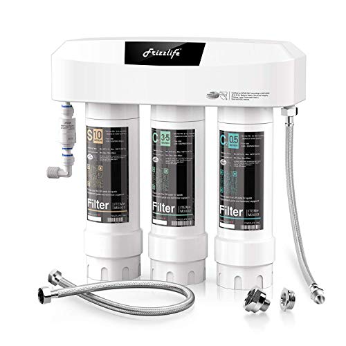 Frizzlife Under Sink Water Filter System, NSF/ANSI 53&42&372 Certified, 8 Layer 0.5 Micron Water Filtration Reduce Chloramine, PFOA/PFOS, Lead, Chlorine, Bad Taste & Odor, Under Counter, SK9
