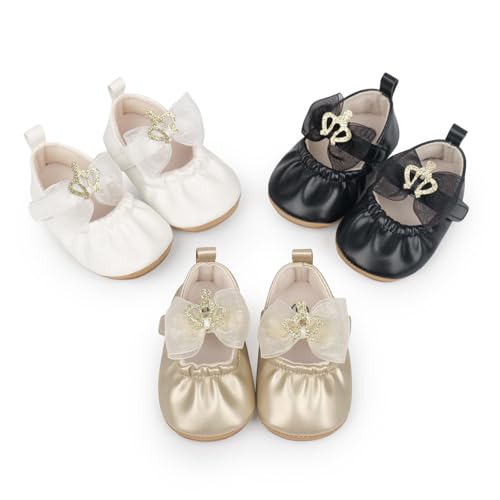 Baby Girls Dress Shoes Infant Mary Jane Flats Newborn Bowkont Non-Slip Lightweight Soft Sole First Walkers Princess Wedding Shoe2