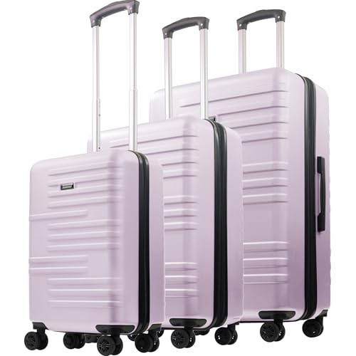 American Dreamliner 3 Piece Set Rolling Luggage, Hardshell Suitcases with Spinner Wheels, 22.5, 26.5, and 30 Inch, Purple