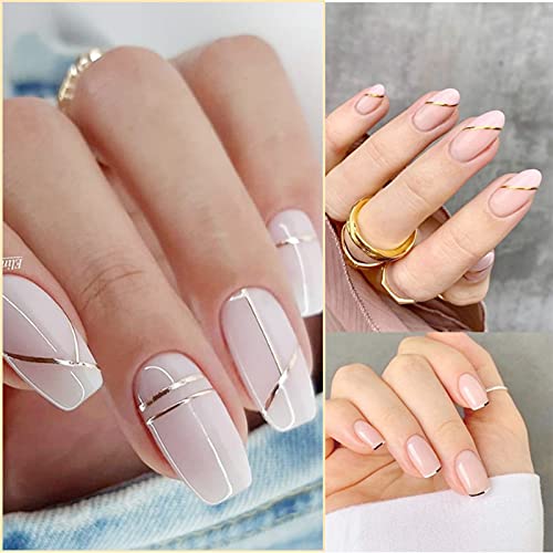 6 Blatt Nagelsticker,3D Selbstklebend Nagelabziehbilder Gold und Silber Nail Aufkleber DIY Nagelkunst Linie… – Bild 7