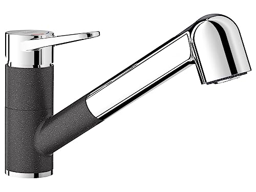 BLANCO WEGA-S II | Küchenarmatur in anthrazit/chrom | Hochdruck | Mit herausziehbarem Schlauch | Rückflussverhinderer | Keramik Kartusche | Wasserqualität & wassersparend | [4,8x25,2x18,5 cm]