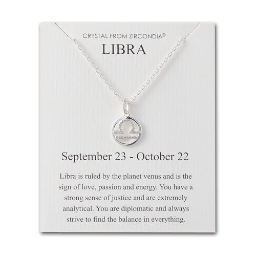 Philip Jones Libra Star Sign Zodiac Necklace and Quote Card with Zircondia® Crystals