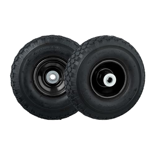 Relaxdays Rueda Carretilla 3.00-4, Set de 2, Neumáticos Repuesto, Llanta de Acero, Eje de 16 mm, 100 kg, Negro, Caucho, 3,00-4