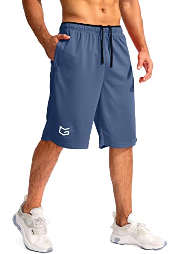 G Gradual Men's Basketball Shorts with Zipper Pockets Lightweight Quick Dry 11' Long Shorts for Men Athletic Gym(Dusty Blue,L)