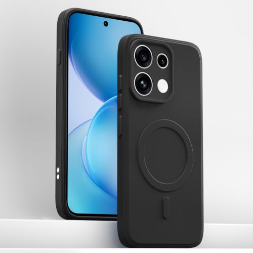 Image of Outlouders Back Cover for Oppo Reno 16c 5G | Soft Matte Silicone | Slim Fit | Magnetic-Safe Logo Design (Magnetic-Safe Not Compatible) | Shockproof | Camera Protection Bumper Case (Black)