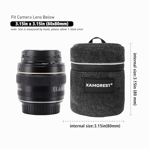 XAMOREST Camera Lens Case Lens Bag Compatible (3.15\" x 3.15\"(Canvas, Black)) - Thumbnail 2