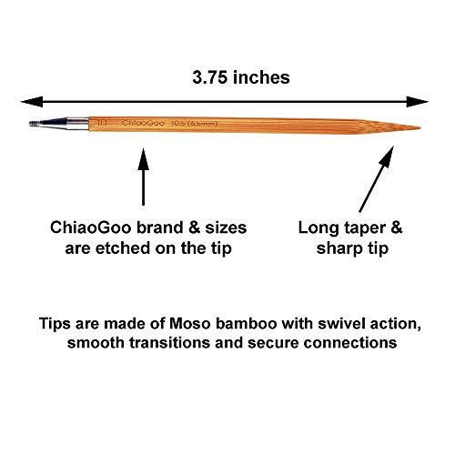 Image of ChiaoGoo Spin Bamboo 4-Inch Small 2400-S Interchangeable Circular Knitting Needle Set, Sizes US 2, 3, 4, 5, 6, 7, 8 with 3 Cords, 12 Stitch Markers, 1 Gauge with Project Bag