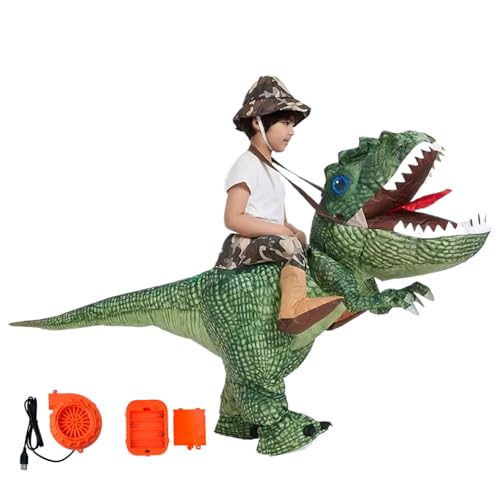 Xweptuy Inflatable Dinosaur Costume Polyester Halloween Dinosaur Costume Funny Riding Tyrannosaurus Blow Up Party Halloween Costumes for Kids 4-6 Years