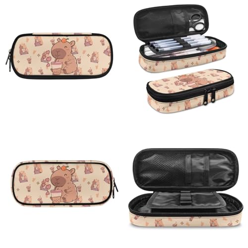 School Backpack for Kids Girls Teens,Milk Tea Capibara 3pcs Daypack Fully Printed Knapsack Insulated Thermal Lunch Box Large Pencil Case Stationery Zipper Pouch4