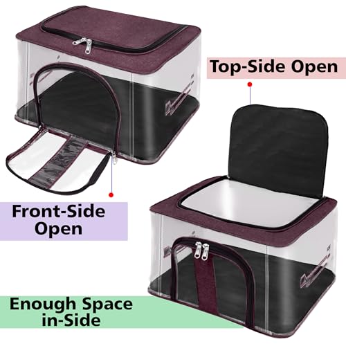 Image of Storite Nylon 33 L PVC Transparent Moisture Proof Storage box for Clothes Closet Wardrobe Organizer for Clothes Saree Bags with Carry Handle (Grey, 44L x 31W x 24H cm) (Vivid Red, 4 Pack)