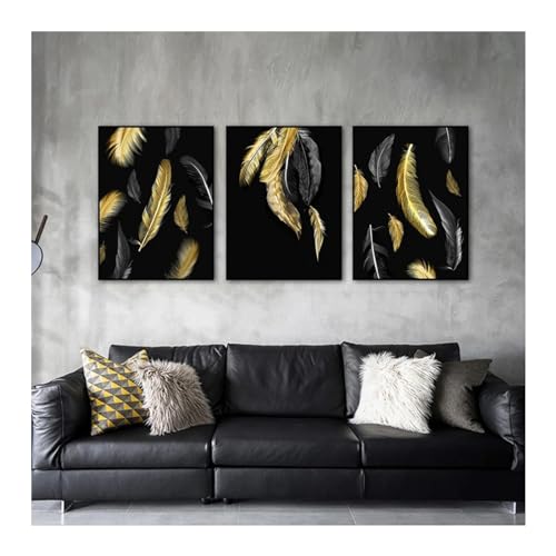 Décoration de porche de maison et salon : triptyque plumes de luxe 20x35cm