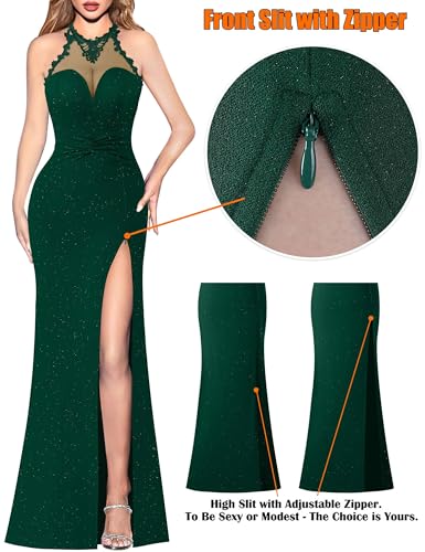 Image of VFSHOW Womens Formal Halter Keyhole Back Prom Gala Maxi Dress Evening Gown | Sexy Illusion Sweetheart Neck, High Slit, Wedding Guest, Applique, Twist Front Mermaid Dresses