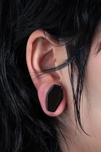 Pierced Owl Natural Obsidian Stone Black Coffin Shaped Double Flared Plug Gauges, Sold as a Pair2