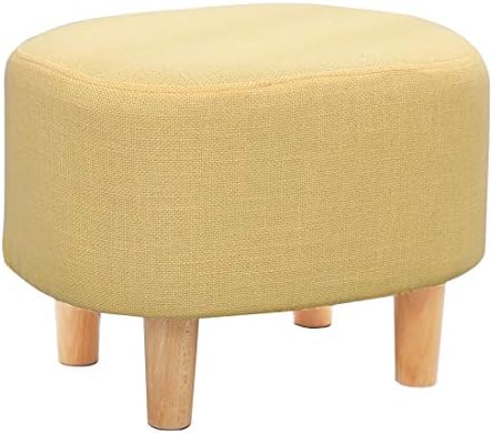 LEITING Ottoman Footstool Footrest Foot Stool Pouffe Padded Modern Home Living Room Bedroom Oval Seat with Removable Linen Stool Cover 4 Beech Wooden Legs (Yellow)