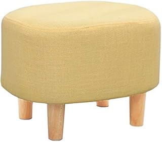 LEITING Ottoman Footstool Footrest Foot Stool Pouffe Padded Modern Home Living Room Bedroom Oval Seat with Removable Linen Stool Cover 4 Beech Wooden Legs (Yellow)
