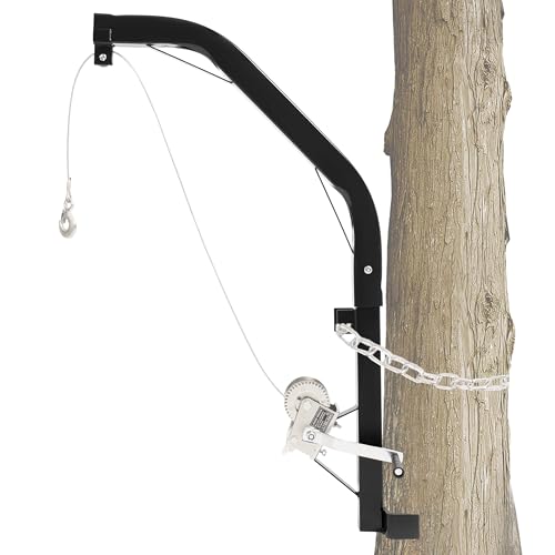 Gelacie Tree Mount Hoist – Heavy Duty 500LB Hunting Game Hoist with Hand Winch & Steel Cable for Skinning, Field Dressing, Powder Coated Steel