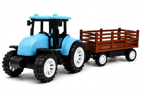Image of Neokiddo Toys Friction Powered Trolley Farm Tractor Toy for Kids & Toddlers /Boys & Girls - Durable Push & Go Farm Vehicle for Ages 3+, Medium Size Plastic Toy for Pretend Play & Outdoor Fun (Sky Blue)