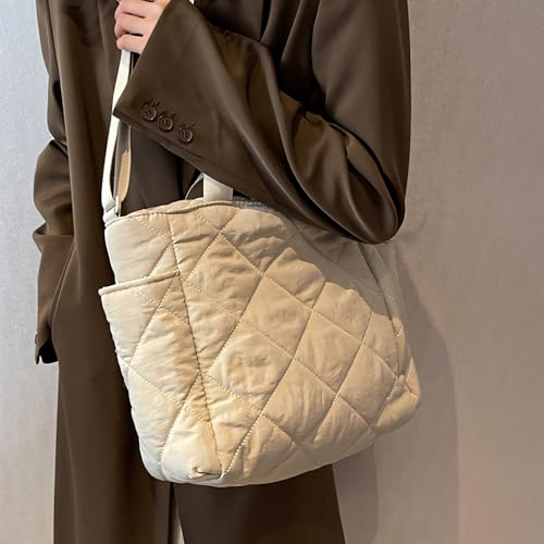 Bolso Tote Acolchado Puffy, Estilo Amplificado, Gris miniatura 2