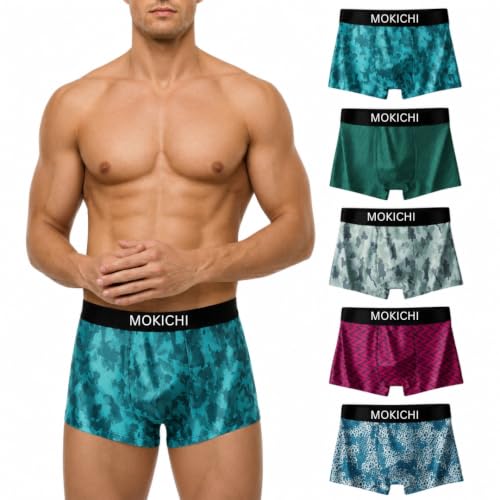 Image of Men's Printed Boxer Briefs Pack of 5 | Soft Stretch Polyester Trunks | Breathable, Moisture-Wicking, Quick Dry Innerwear | Comfortable Elastic Waistband | Multicolor