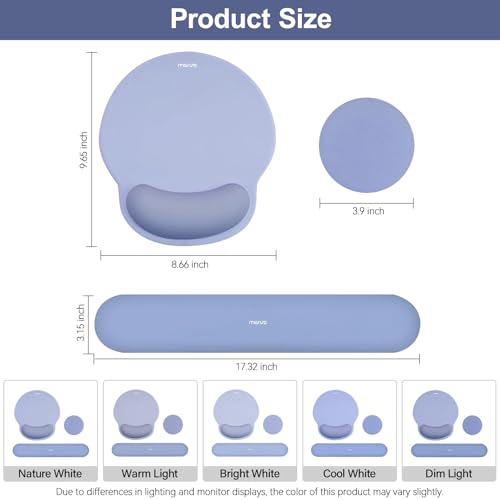Image of MOSISO Wrist Rest Support for Mouse Pad&Keyboard Set, Circle Curved Ergonomic Mousepad&Coaster Non-Slip Base Home /Office Pain Relief&Easy Typing Pad with Soft Cloth&Silicone Lining, Stone Blue