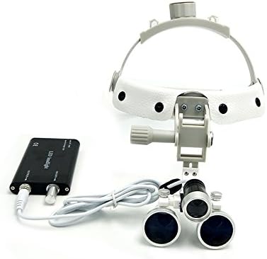 3.5X Loupes Binocular Glass Magnifier Leather Headband DY-108 New Type with LED Headlight (White)