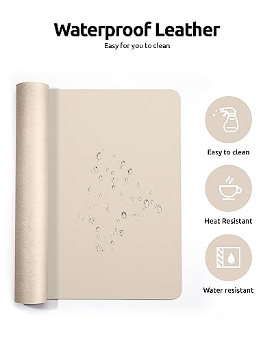 Image of YSAGi Leather Desk Mat, Large Mouse Mat, 60 x 35 cm, Beige