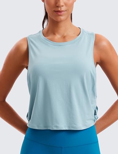 Image of CRZ YOGA Pima Cotton Dropped Armhole Tank | Workout, Naturally Soft, Loose Fit, Crop, Crewneck, Knotted Sides, Sleeveless Tops for Women