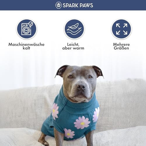 Spark Paws Strick Hundepullover – Ultrasofter, Warmer Winterpullover für kleine, mittlere & große Hunde – Dehnbarer Hundepullover für French Bulldogs, Pitbulls, Hündinnen & Rüden, (Flower,S) – Bild 4