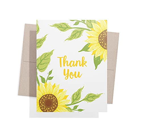 Image of Twigs Paper Sunflowers Thank You Cards, 12 Blank Note Cards with Envelopes | Small size, gratitude & appreciation notes, hand-illustrated artwork, stationery, bulk value set