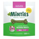 Minties Dental Chews for Dogs, 120 Count, Vet-Recommended Mint-Flavored Treats for Tiny/Small Dogs 5-24 lbs, Dental Bones Clean Teeth, Fight Bad Breath, and Removes Plaque and Tartar