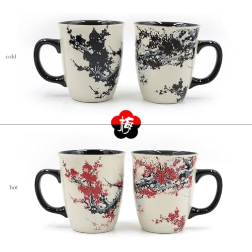 Plum Blossom : Asmwo Color Changing Heat Sensitive Magic Funny Morning Coffee/Tea Porcelain Gift Plum Blossom Gift Mug for Mom, 16oz, Black Change Glow Red