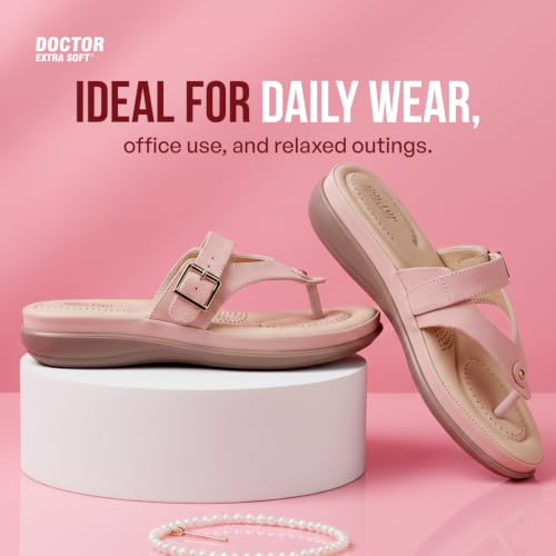 Image of DOCTOR EXTRA SOFT Women's Flat Comfortable Memory Foam Slippers /Flip-Flops Fashion Stylish Casual Diabetic Orthopedic Lightweight Synthetic Slip-on Sandals with Adjustable Strap for Girls /LadiesD-623