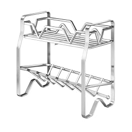 Kuuleyn Stainless Steel 2 Tier Seasoning Rack, Rustproof Storage Shelf with Guardrail, Multifunctional Countertop Seasoning Organizer for Kitchen, Bathroom, Pantry