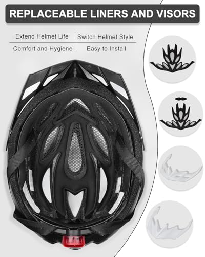 Image of KINGBIKE Bike Helmet for Adult Men Women Youth Road Commute Mountain Cycling Helmets with USB Rechargeable Light 20.4-23.6in (Purple White, Medium)