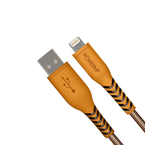 POWERUP® MFi Certified 1.5 Meter Sync and Charge Nylon Extra Tough Unbreakable Braided USB A Cable Compatible with iPhone 11/11 Pro/11 Pro Max/X/XR/XS/XS Max & SE (2020) - Orange