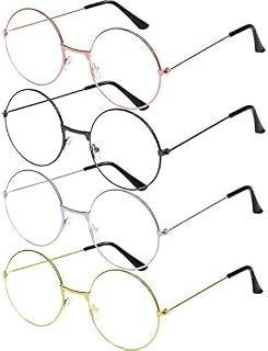 URATOT 4 Pack Retro Round Eyeglasses Metal Frame Clear Lens Glasses Vintage Eyeglasses, Unisex, 4 Colors