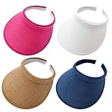 Ngdhkd 4 Pcs Wide Brimmed Sun Visor Hat UV Protection Golf Visor with Clip for Sports Travel Outdoor Beach Summer Women