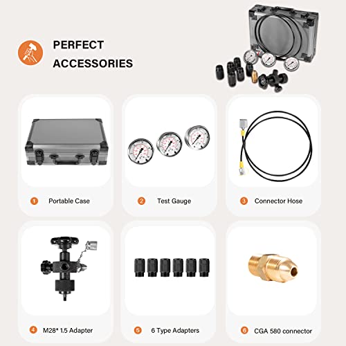 Image of GK-01 Hydraulic Nitrogen Accumulator Nitrogen Pressure Test Kit Gas Charging Tools with 3 Gauges 7 Type Adapters 10 /25 /40 Mpa 1500 /3600 /6000 PSI Hydraulic Test Gauge Kit