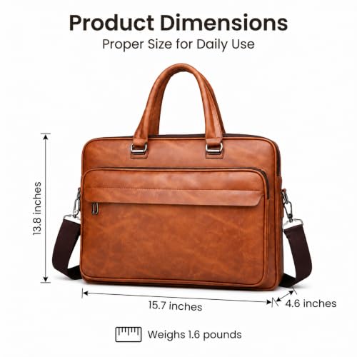 Image of Men's Leather Laptop Bag 15 IN, Water-Resistant Briefcase Messenger Bag for Work, Business, Shoulder Crossbody Office Satchel