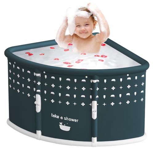Fächerförmige Tragbare Faltbare Badewanne Erwachsene und Kinder für Dusche Mobile Freistehende Badewannen Ohne Belüftung,90x70x55cm,Badefass nicht Aufblasbar SPA Erwachsenenwanne Badepool (Grün)
