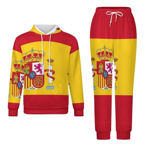 Ensemble De Survêtement Imprimé Drapeau De L'Espagne 2 Pièces Ensemble De Détente Manches Longues Pour Hommes Femmes Sweat-Shirt Capuche Grande Taille...