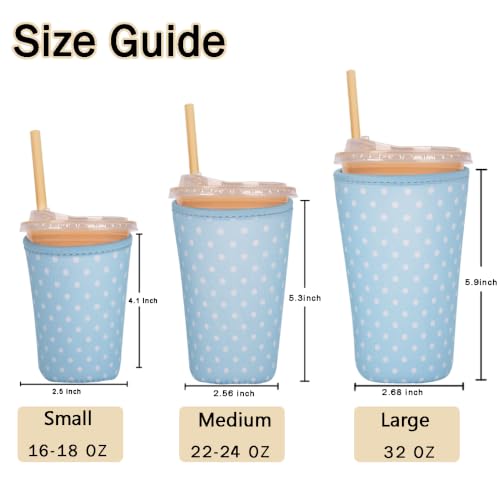 Image of Reusable Insulated Sleeve for Iced Coffee Cup, 3-Pack Coffee Neoprene Drink Sleeve for Cold & Hot Drinks, Beverage Holder for Iced Coffee (Aqua Dots)