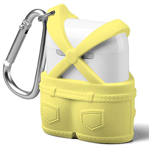 GMYLE Silicone Case Cover for Airpods, [Overalls X Design] Cute Funny Designer Protective Earbuds Case Cover Skin with Keychain kit Set Compatible for Apple AirPods 1 2 â€“ Yellow (Front LED Visible)