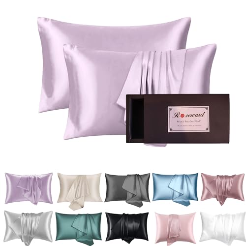 100% Mulberry Silk Pillow Cases Purple for Cooling Sleep- Real 19 Momme Satin Silk Pillowcase for Hair and Skin-Cute Girly Gifts for Women, Zipper Closure, Anti Acne (Purple 2 Pack, King 20''x36'')