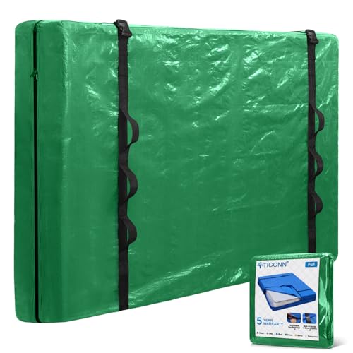 TICONN Mattress Bags for Moving, Heavy Duty Full Mattress Cover Storage Bag with Full-Around Handle and Adjustable Buckles (Green, Full) Green Full