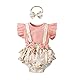 UUAISSO Neugeborenes Baby Mädchen Kleidung Sets Rüschen Kurzarm Tops Blumen Hosenträger Shorts mit Stirnband Sommer Outfits Rosa-2 12-18 Monate