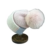 Gyios Gorro con pompón Cálido De Piel Conejo para Mujer, Punto Angora Suave Esponjoso, Elegante Invierno-rosa-54-60cm
