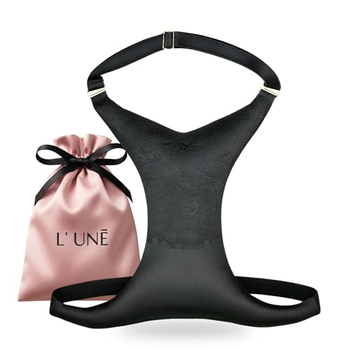 L’UNĒ Sujetador Antiarrugas Escote | Sujetador para Dormir de Satén y Encaje | Lencería Antiedad | Almojada Anti Arrugas para el Pecho | Talla Unica (Negro)