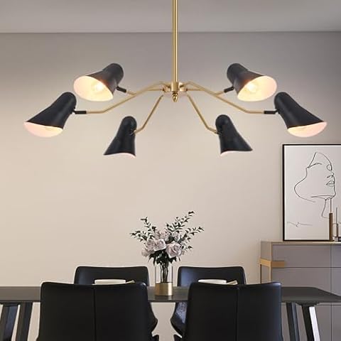 Afirstcght Industrial Black Chandelier Light Fixture 6-Light Farmhouse Pendant Lighting for Dining Room Living Room Kitchen Island Foyer, E26 Base 35.34" Cover