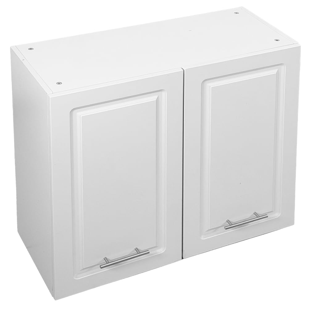 Shally Dogan Pensile da Cucina a Parete Design Boiserie, Armadio Sospeso in Legno con Doppia Anta, 1 Ripiano e 2 Scomparti, Armadietto a Muro Spazioso Resistente, 80 x 32 x 72H cm (Bianco)